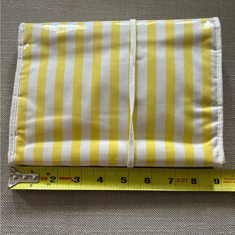 Vintage 1980s Covergirl Hanging Makeup Organizer. White and yellow stripe